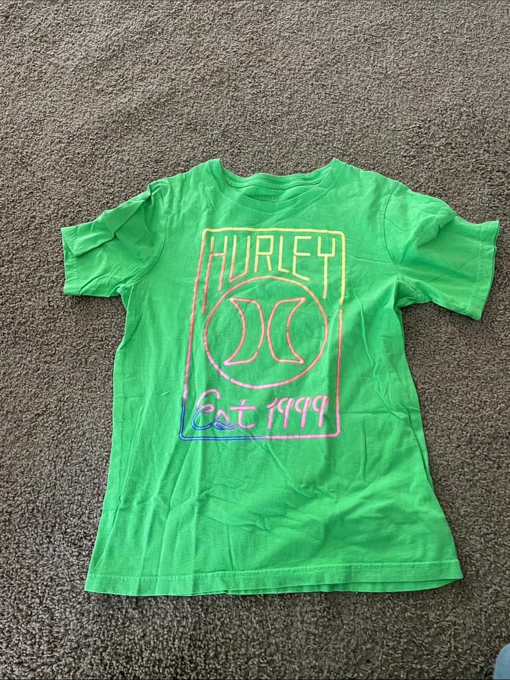 Hurley Bright Green Tee with Neon Multi-Color Logo